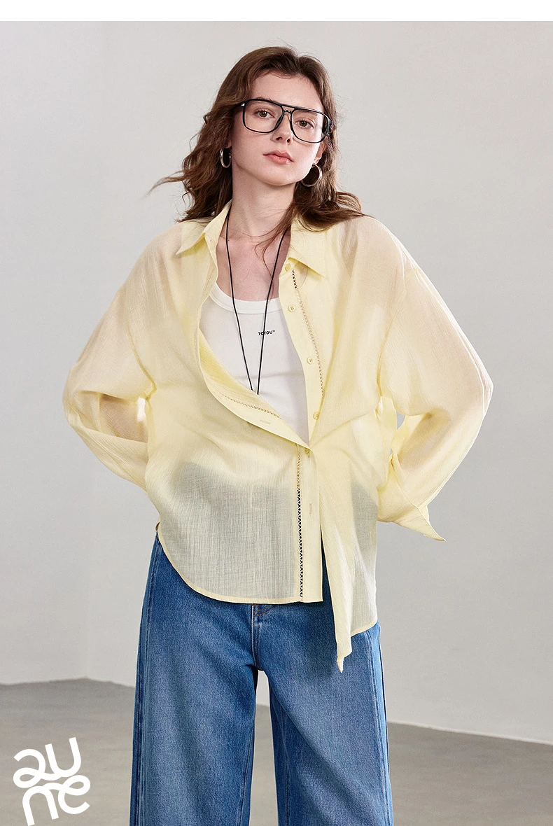 TOYOUTH Women Shirt 2026 Spring New Lyocell Acetate Vacation Commuter Shirt