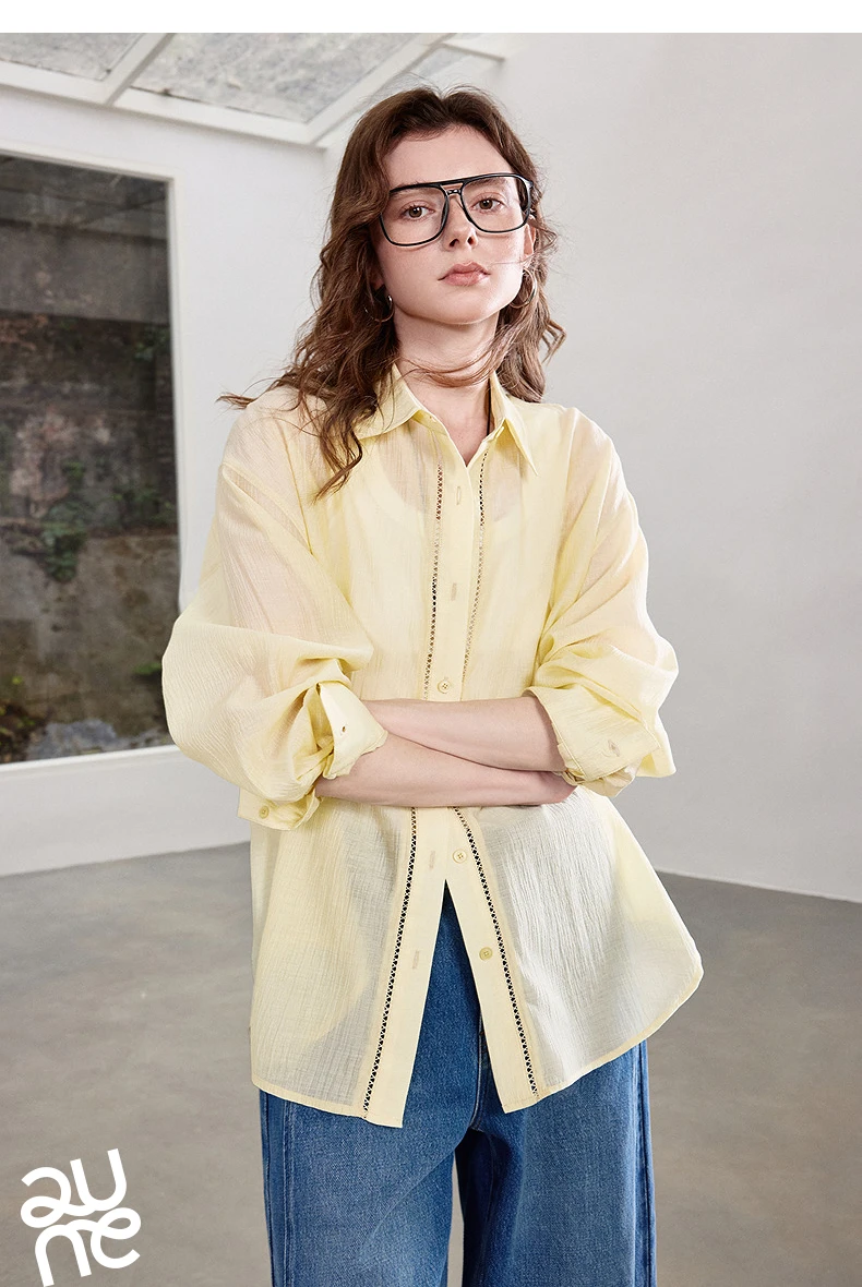 TOYOUTH Women Shirt 2026 Spring New Lyocell Acetate Vacation Commuter Shirt
