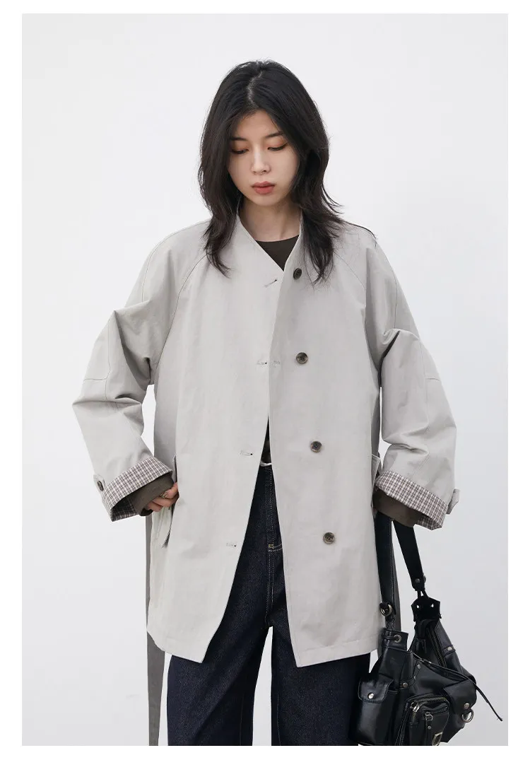 CHIC VEN Fashion Women Mid-length Trench Coat Loose Casual Minimalist Patchwork Plaid Female Windbreaker Belt Spring Summer 2026
