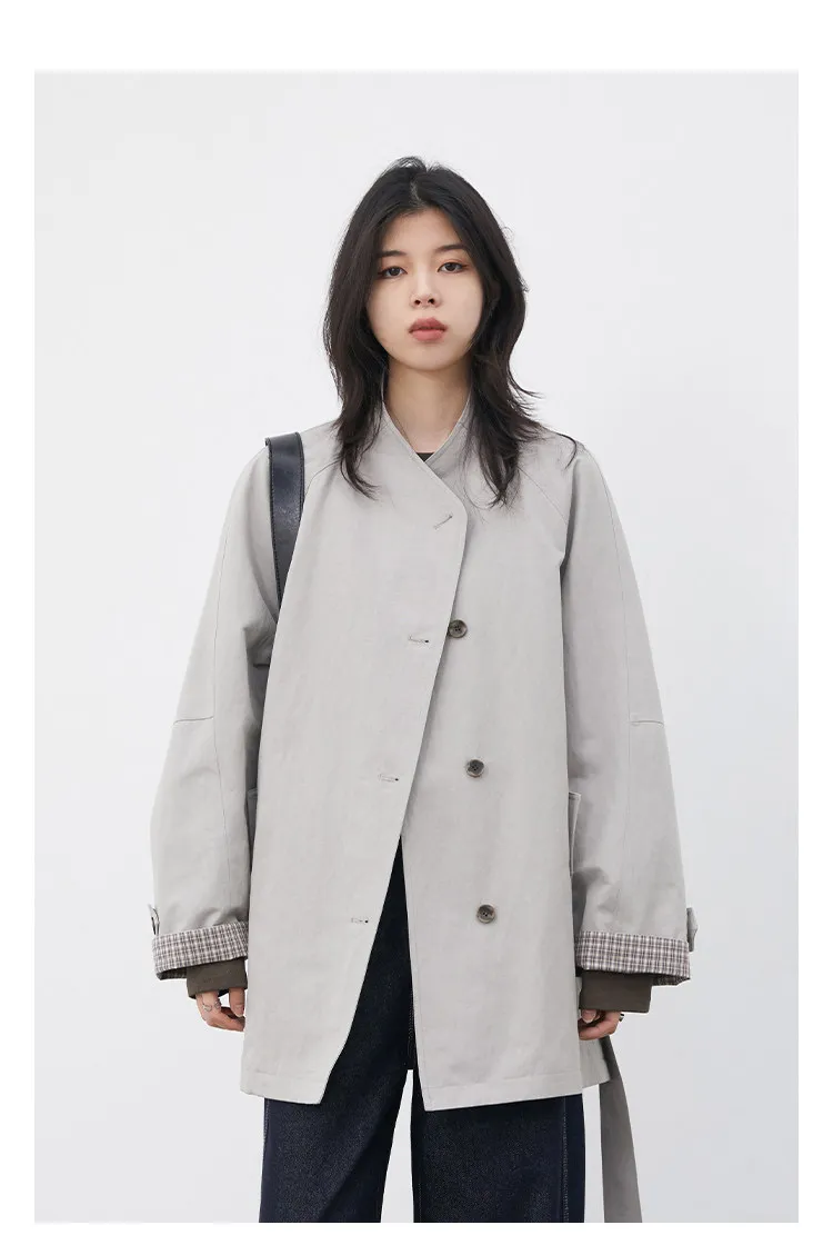 CHIC VEN Fashion Women Mid-length Trench Coat Loose Casual Minimalist Patchwork Plaid Female Windbreaker Belt Spring Summer 2026