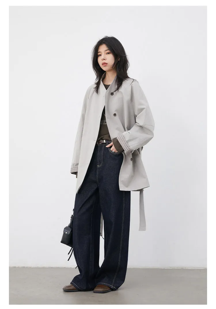 CHIC VEN Fashion Women Mid-length Trench Coat Loose Casual Minimalist Patchwork Plaid Female Windbreaker Belt Spring Summer 2026