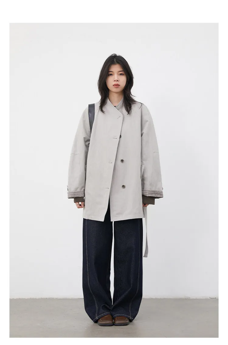 CHIC VEN Fashion Women Mid-length Trench Coat Loose Casual Minimalist Patchwork Plaid Female Windbreaker Belt Spring Summer 2026