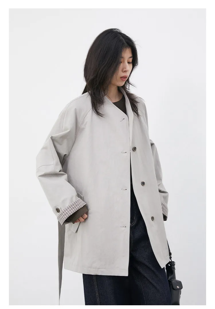 CHIC VEN Fashion Women Mid-length Trench Coat Loose Casual Minimalist Patchwork Plaid Female Windbreaker Belt Spring Summer 2026