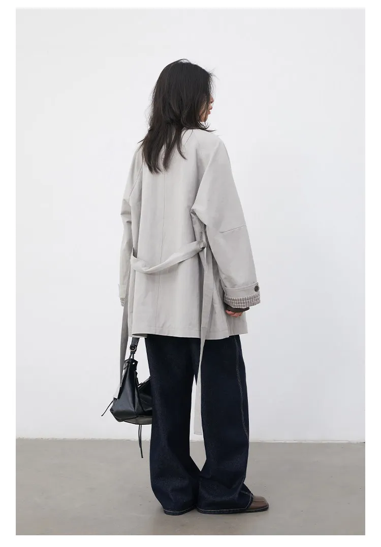CHIC VEN Fashion Women Mid-length Trench Coat Loose Casual Minimalist Patchwork Plaid Female Windbreaker Belt Spring Summer 2026