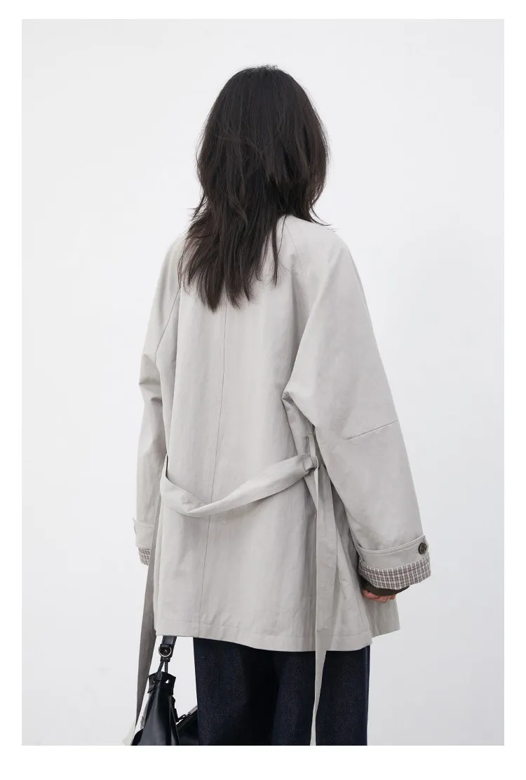 CHIC VEN Fashion Women Mid-length Trench Coat Loose Casual Minimalist Patchwork Plaid Female Windbreaker Belt Spring Summer 2026