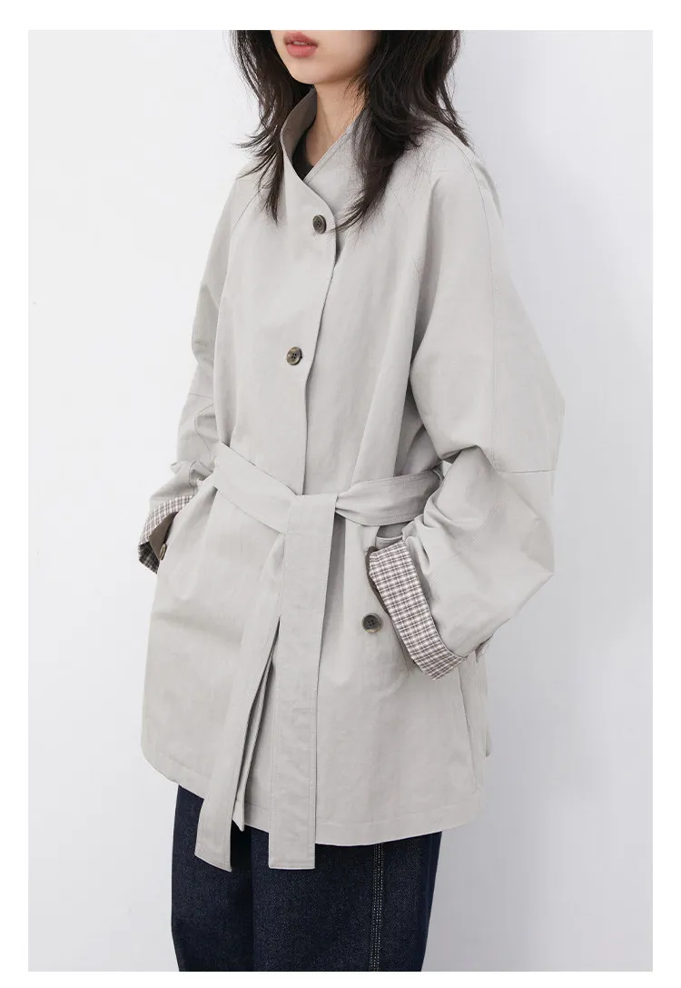 CHIC VEN Fashion Women Mid-length Trench Coat Loose Casual Minimalist Patchwork Plaid Female Windbreaker Belt Spring Summer 2026