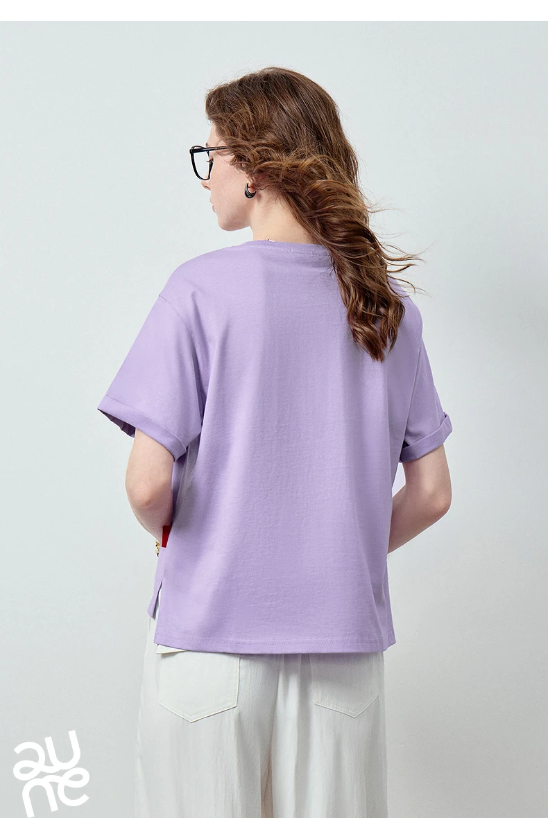 TOYOUTH Women's Cotton Dog Embroidery T-Shirt 2026 Summer New Asymmetric Short Sleeve Tee, Cute Animal Graphic