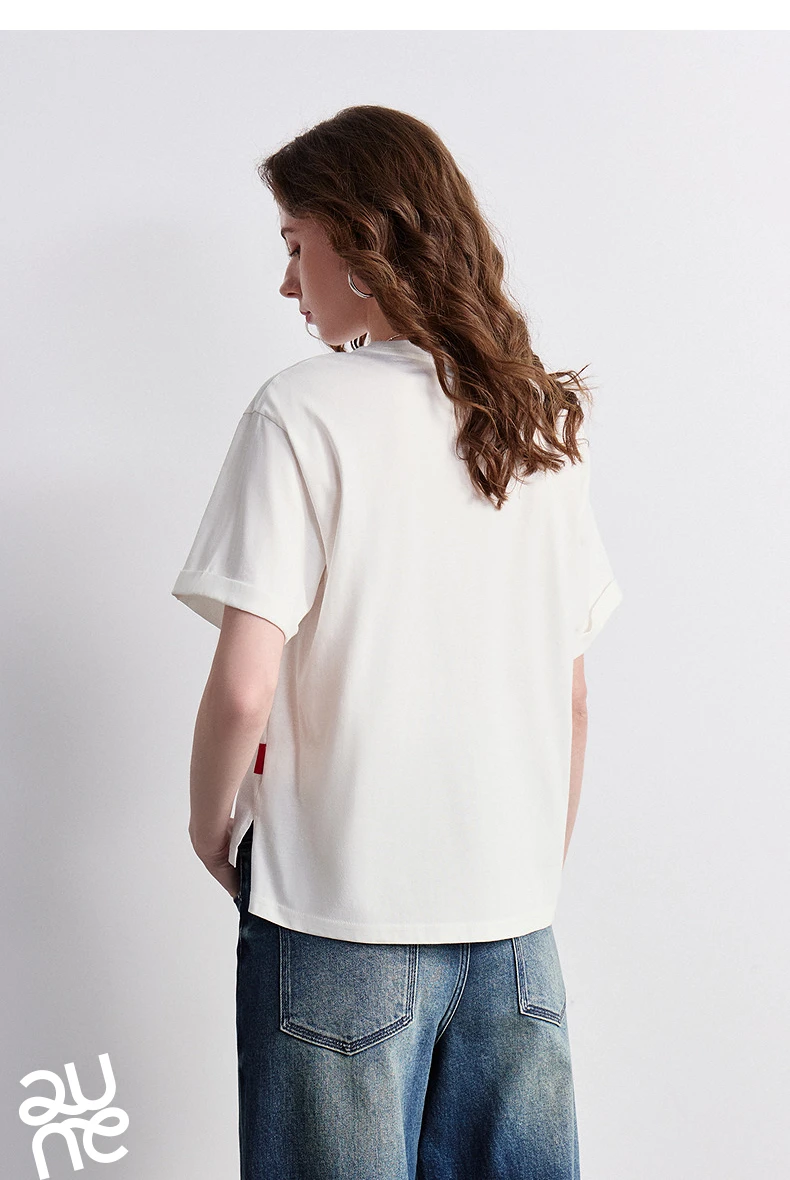TOYOUTH Women's Cotton Dog Embroidery T-Shirt 2026 Summer New Asymmetric Short Sleeve Tee, Cute Animal Graphic