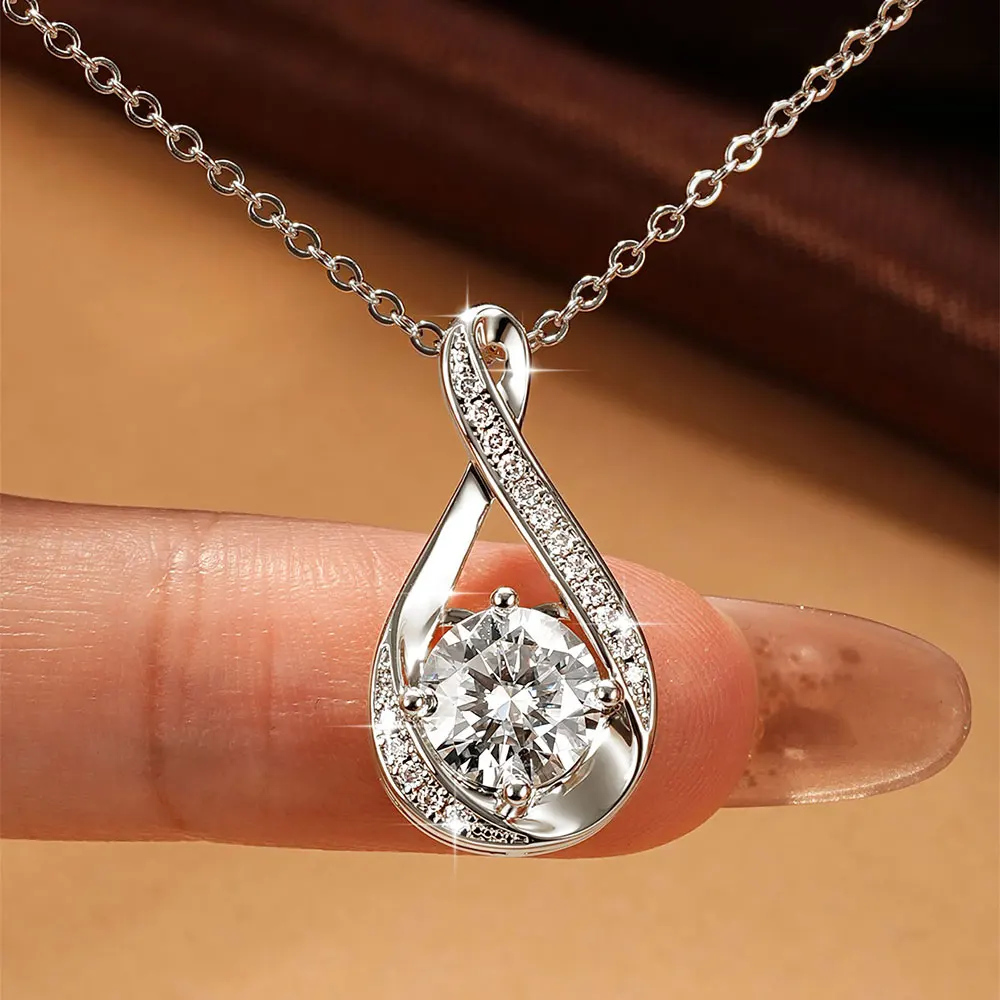 Lnngy 8MM 2.0CT Round Cut Moissanite Necklace 14K Gold Filled Infinity Pendant Necklace for Women Wedding Jewelry Gift