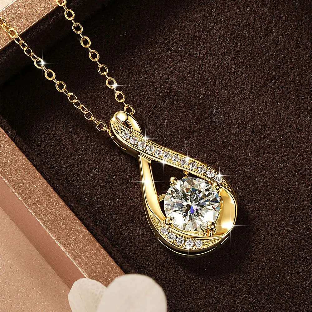 Lnngy 8MM 2.0CT Round Cut Moissanite Necklace 14K Gold Filled Infinity Pendant Necklace for Women Wedding Jewelry Gift
