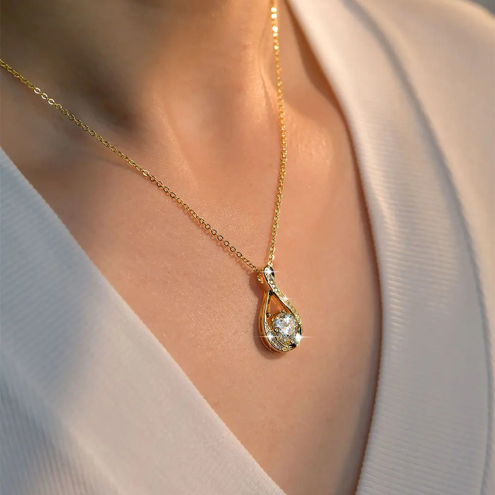 Lnngy 8MM 2.0CT Round Cut Moissanite Necklace 14K Gold Filled Infinity Pendant Necklace for Women Wedding Jewelry Gift