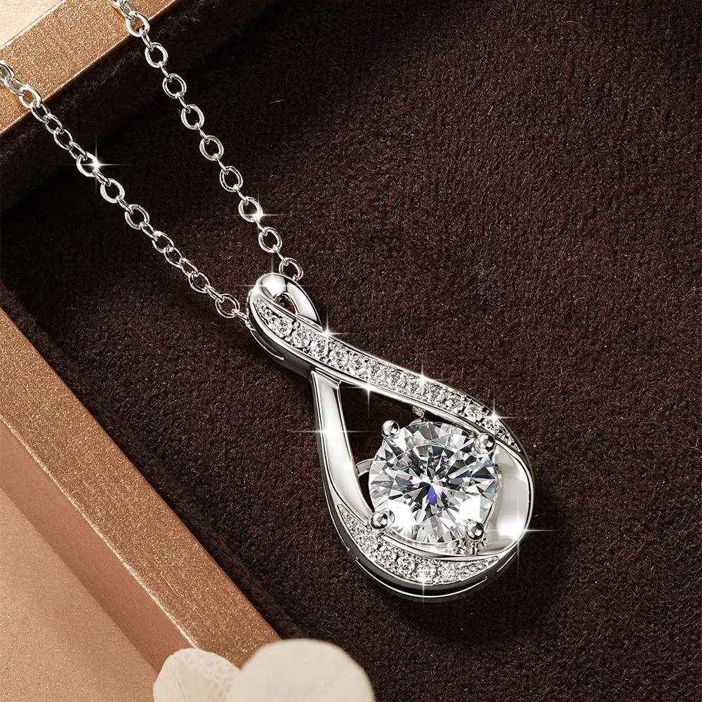 Lnngy 8MM 2.0CT Round Cut Moissanite Necklace 14K Gold Filled Infinity Pendant Necklace for Women Wedding Jewelry Gift