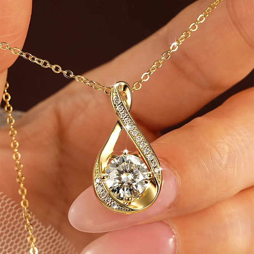 Lnngy 8MM 2.0CT Round Cut Moissanite Necklace 14K Gold Filled Infinity Pendant Necklace for Women Wedding Jewelry Gift