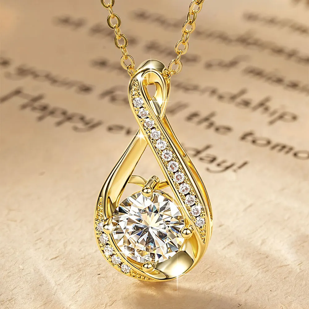 Lnngy 8MM 2.0CT Round Cut Moissanite Necklace 14K Gold Filled Infinity Pendant Necklace for Women Wedding Jewelry Gift