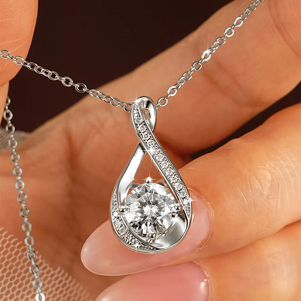 Lnngy 8MM 2.0CT Round Cut Moissanite Necklace 14K Gold Filled Infinity Pendant Necklace for Women Wedding Jewelry Gift
