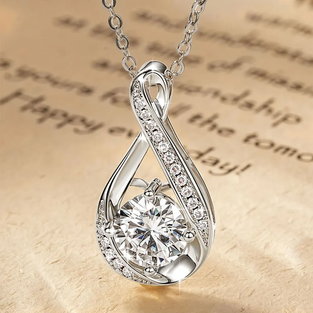 Lnngy 8MM 2.0CT Round Cut Moissanite Necklace 14K Gold Filled Infinity Pendant Necklace for Women Wedding Jewelry Gift