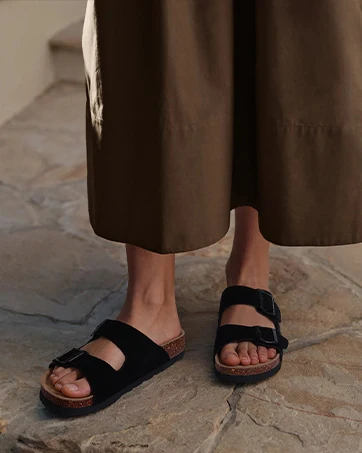 Litfun Summer Classic Women's Cork Sandals Cow Suede Slides With Arch Support Anti-slip Unisex Slippers With Adjustable Buckle