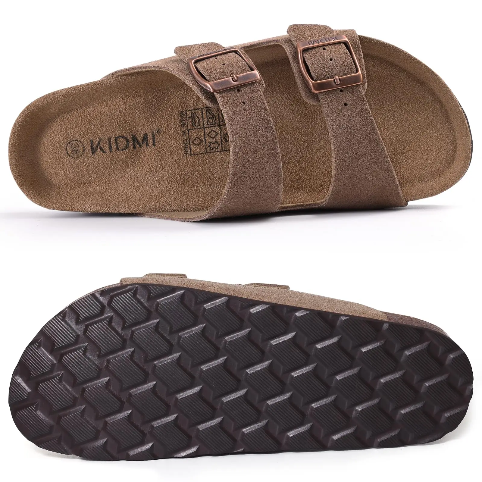 Litfun Summer Classic Women's Cork Sandals Cow Suede Slides With Arch Support Anti-slip Unisex Slippers With Adjustable Buckle