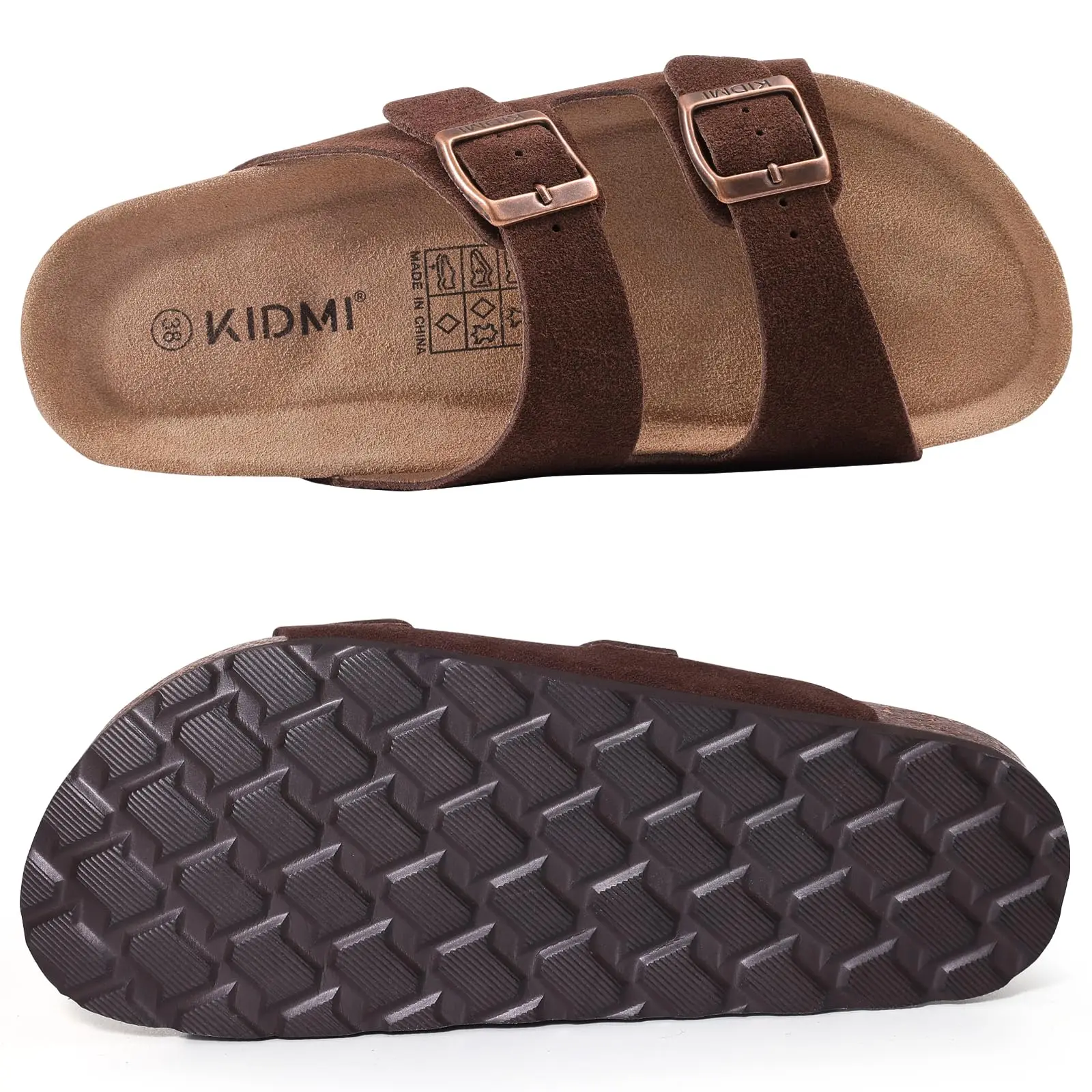 Litfun Summer Classic Women's Cork Sandals Cow Suede Slides With Arch Support Anti-slip Unisex Slippers With Adjustable Buckle