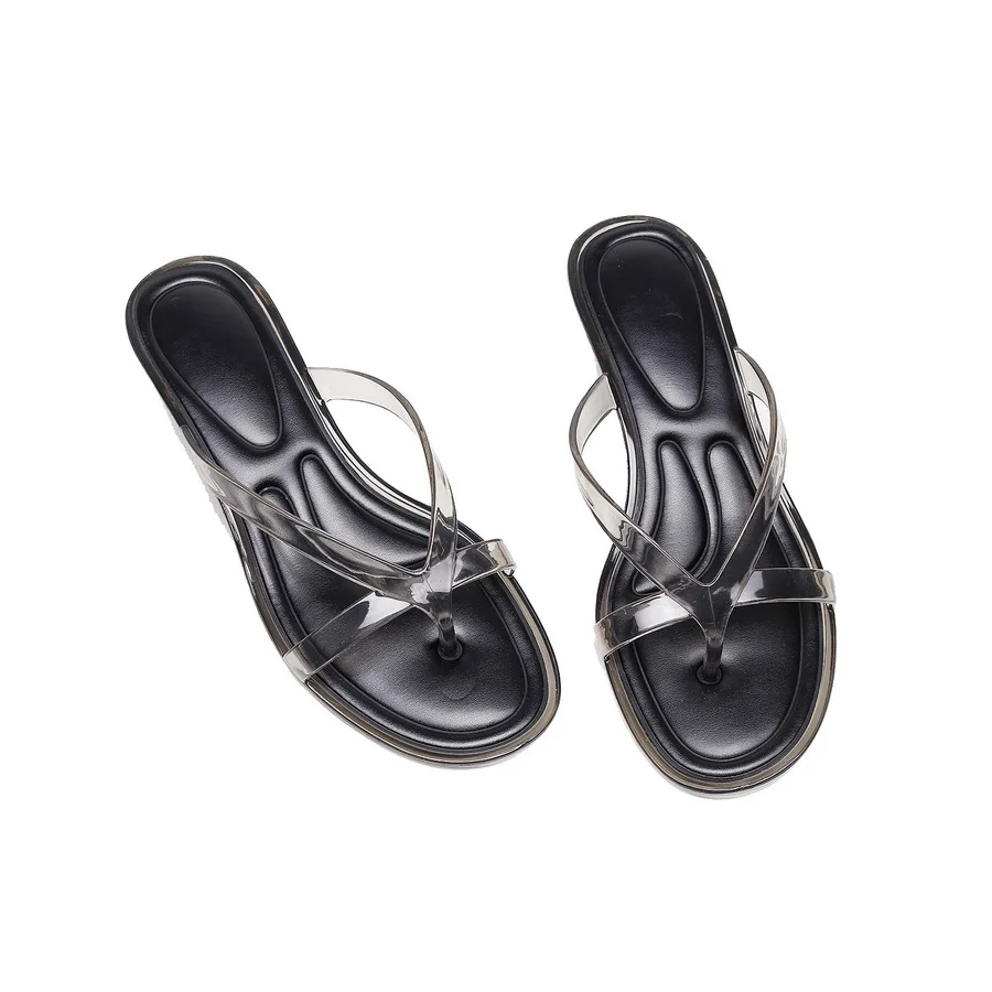 New French Chic Heeled Sandals Women's Clear PVC Straps Sheer Kitten Heel Open Toe Slip On Shoes Woman Delicate Toe Post Sandals