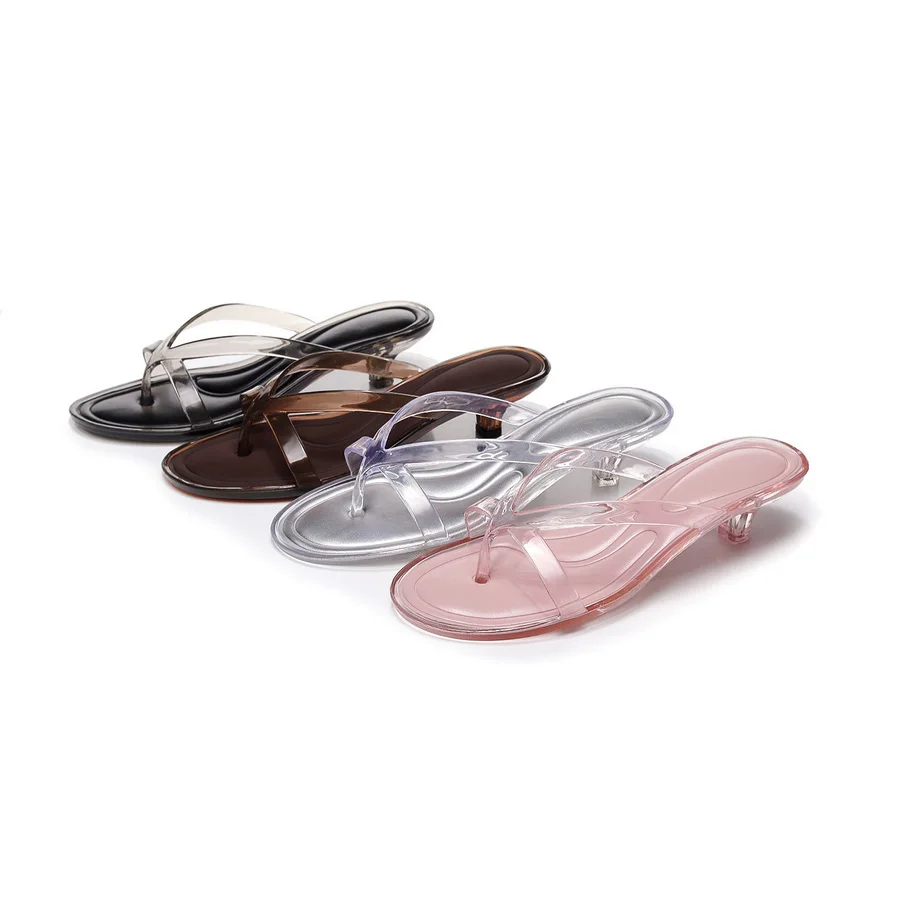 New French Chic Heeled Sandals Women's Clear PVC Straps Sheer Kitten Heel Open Toe Slip On Shoes Woman Delicate Toe Post Sandals
