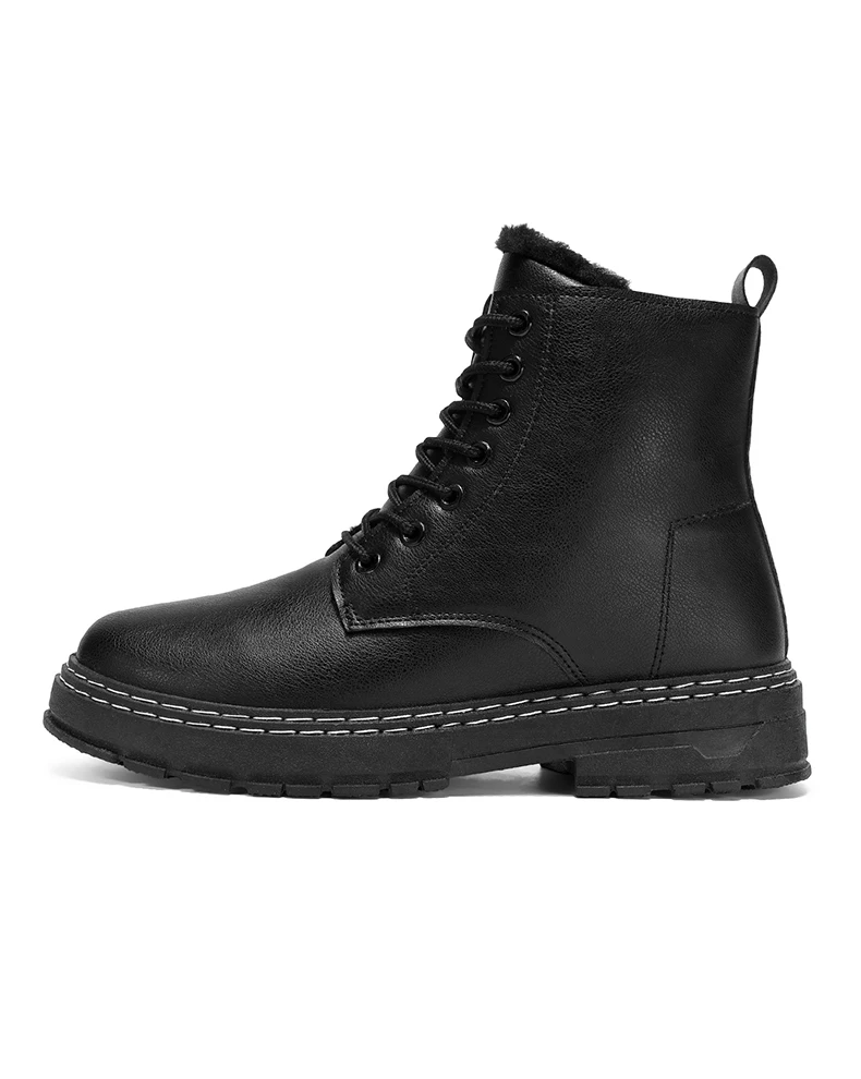New Warm Thickened Black Men's Motorcycle Boots - Side Zipper, Comfortable, Versatile, Trendy Outdoor Street Hiking Boots