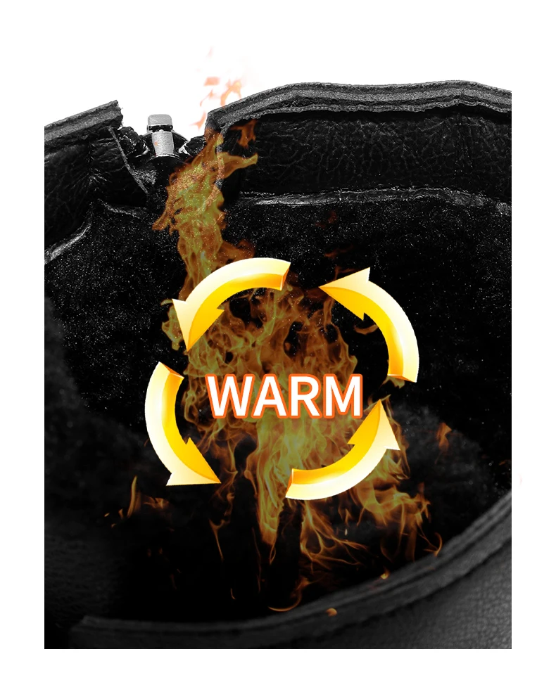 New Warm Thickened Black Men's Motorcycle Boots - Side Zipper, Comfortable, Versatile, Trendy Outdoor Street Hiking Boots