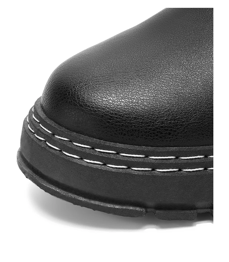 New Warm Thickened Black Men's Motorcycle Boots - Side Zipper, Comfortable, Versatile, Trendy Outdoor Street Hiking Boots