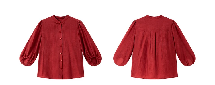 VIMLY Elegant Women Shirt 2026 Spring Autumn Chinese Style Lantern Sleeve Blouse for Woman Female Chiffion Tops A3002