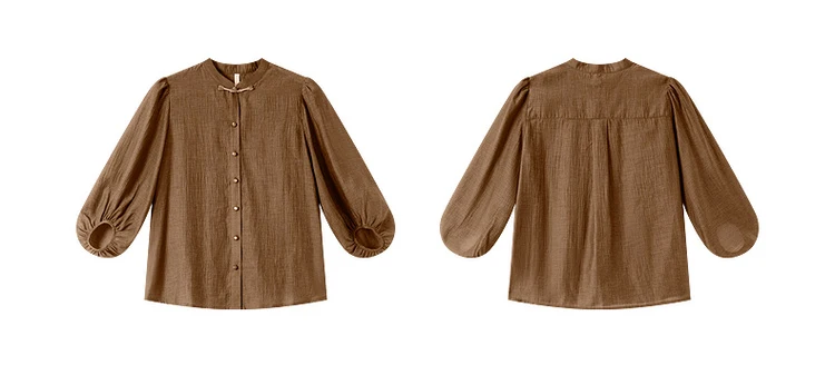 VIMLY Elegant Women Shirt 2026 Spring Autumn Chinese Style Lantern Sleeve Blouse for Woman Female Chiffion Tops A3002