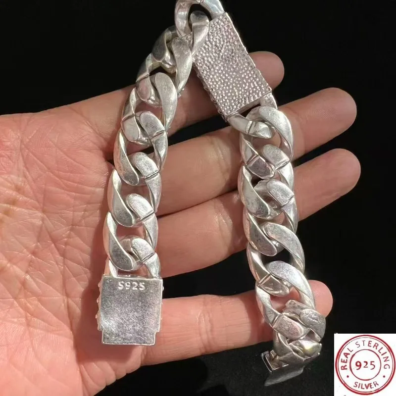 S925 Vintage Chinese Style Tibetan Silver Skull Bracelet, Hip-Hop Personalized Jewelry, Fashion Gift for Men & Women