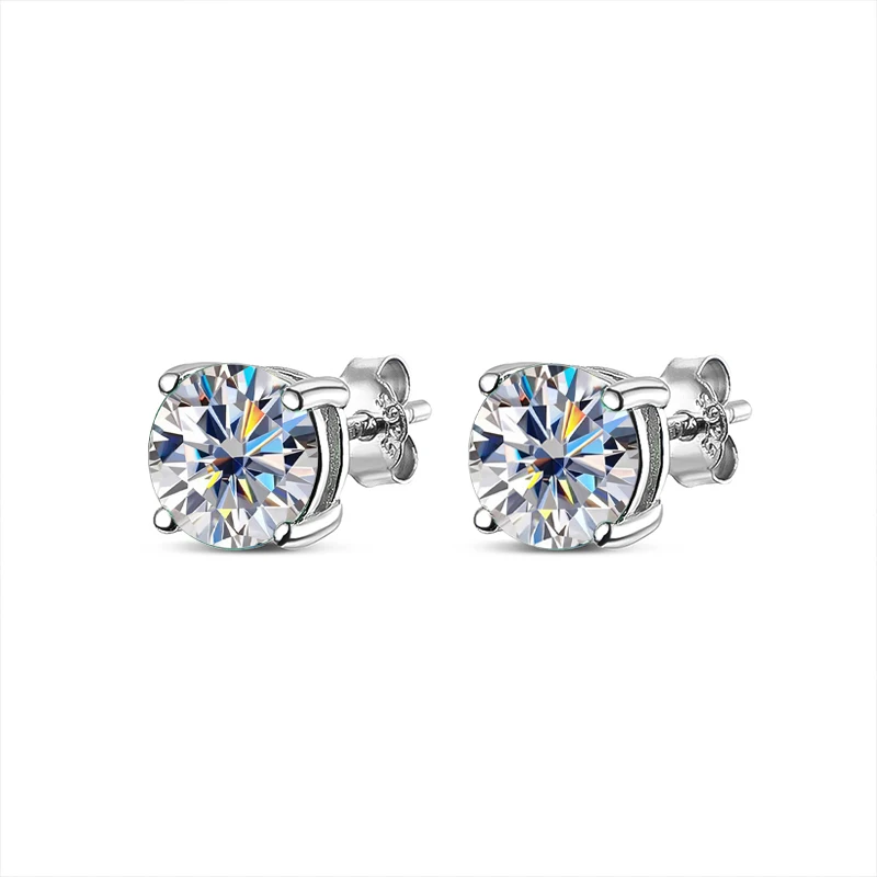KNOBSPIN D Color Moissanite Earring S925 Sterling Sliver Plated with 18k White Gold Earring for Women Man Sparkling Fine Jewelry