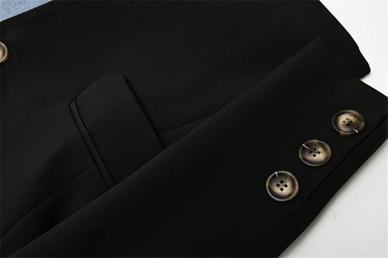 Women Vintage Fashion Blazer Denim Patchwork Jackets 2022 Autumn Winter Irregular Coat Women Long Sleeve Loose Korean Outerwear