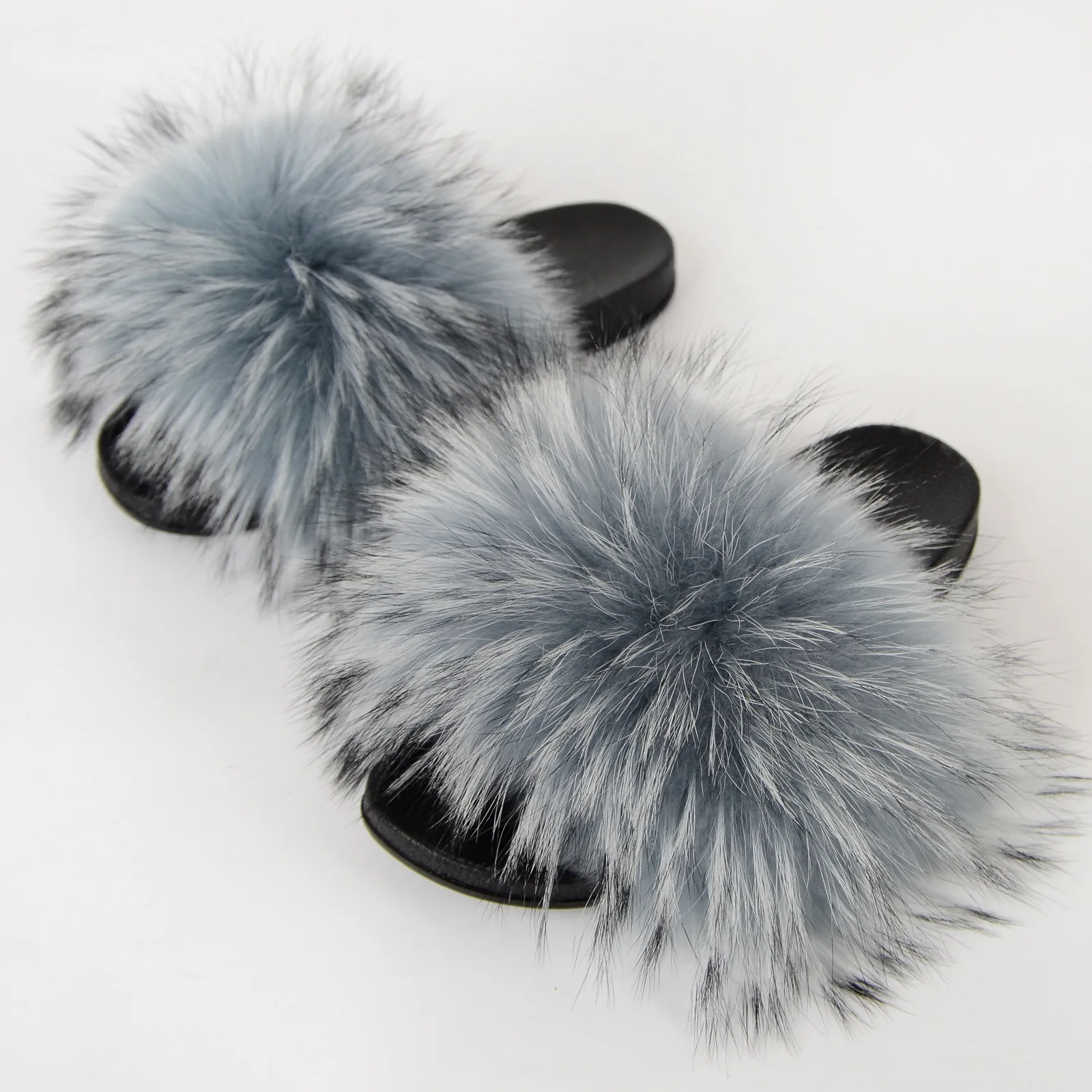 Real Raccoon Fur Slippers Women's Summer Fur Slippers Big Size Furry Natural Fur Shoes Beach Plush Sliders Fashion Female Shoes