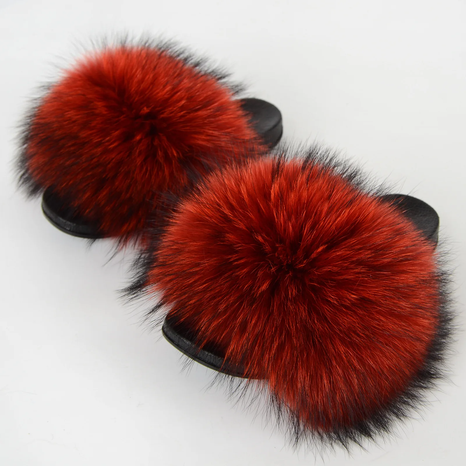 Real Raccoon Fur Slippers Women's Summer Fur Slippers Big Size Furry Natural Fur Shoes Beach Plush Sliders Fashion Female Shoes