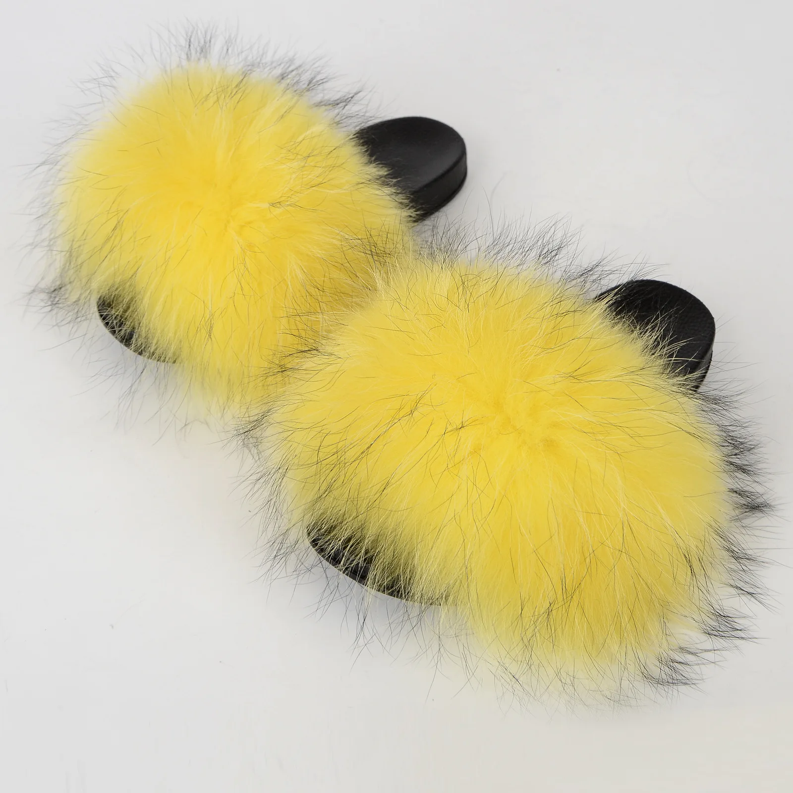 Real Raccoon Fur Slippers Women's Summer Fur Slippers Big Size Furry Natural Fur Shoes Beach Plush Sliders Fashion Female Shoes