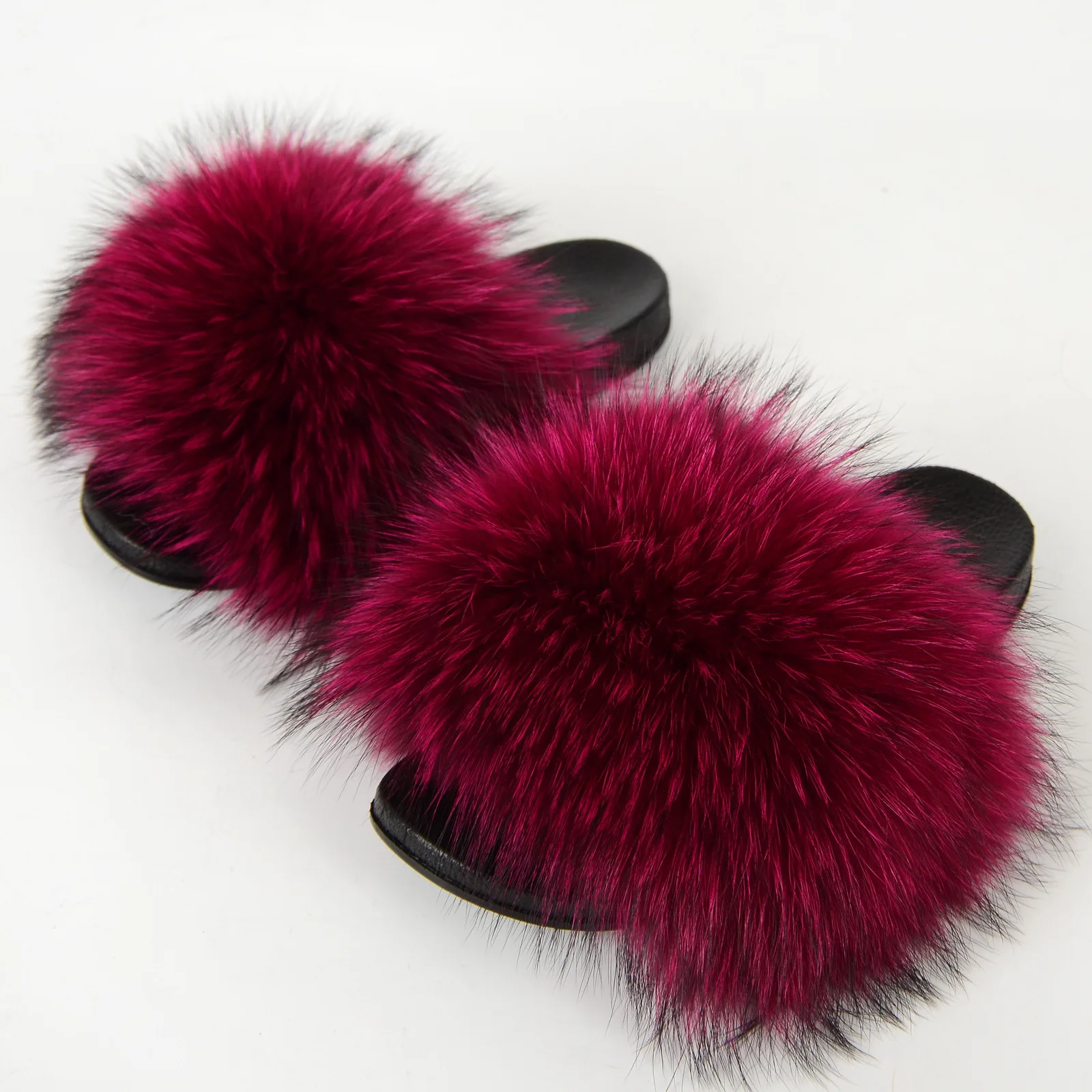 Real Raccoon Fur Slippers Women's Summer Fur Slippers Big Size Furry Natural Fur Shoes Beach Plush Sliders Fashion Female Shoes