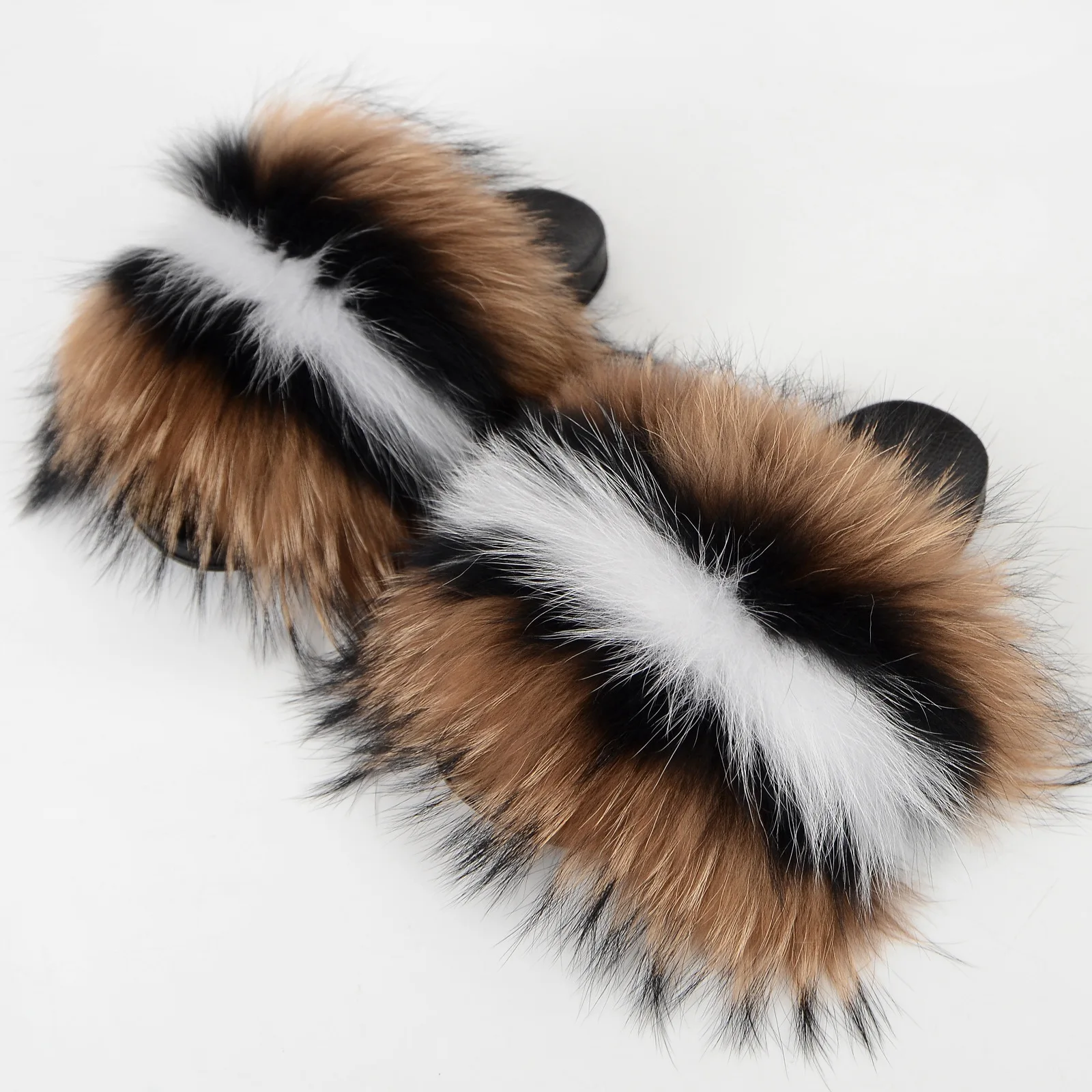 Real Raccoon Fur Slippers Women's Summer Fur Slippers Big Size Furry Natural Fur Shoes Beach Plush Sliders Fashion Female Shoes