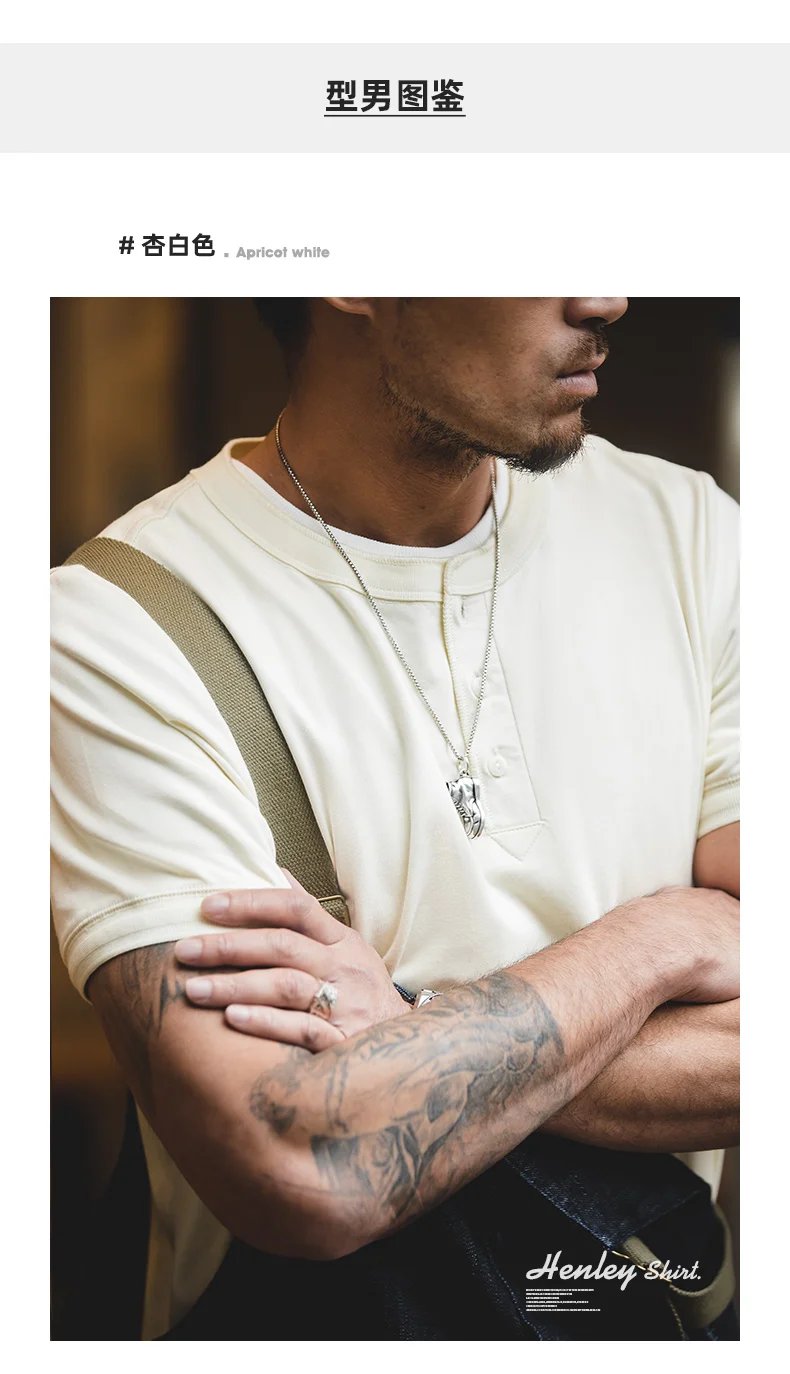 Maden Men's Vintage Heavyweight Henley Shirts Short Sleeve Casual Solid T-Shirt Basic Plain 100% Cotton Tee Shirts Summer Tops