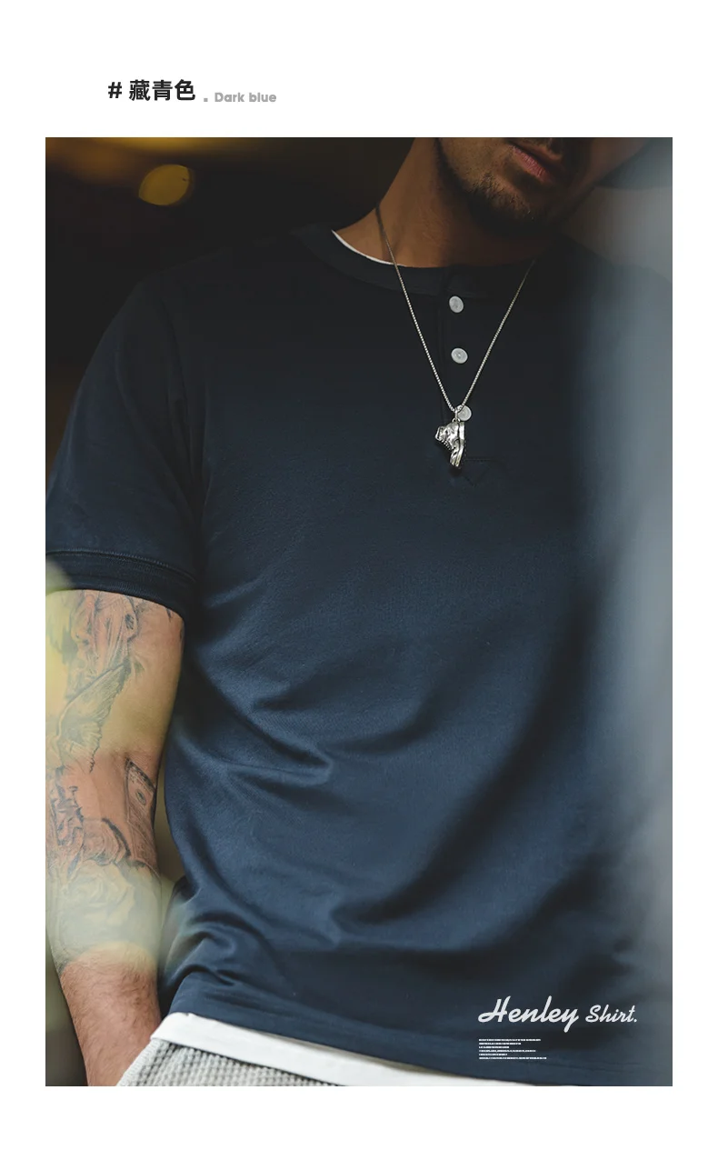 Maden Men's Vintage Heavyweight Henley Shirts Short Sleeve Casual Solid T-Shirt Basic Plain 100% Cotton Tee Shirts Summer Tops
