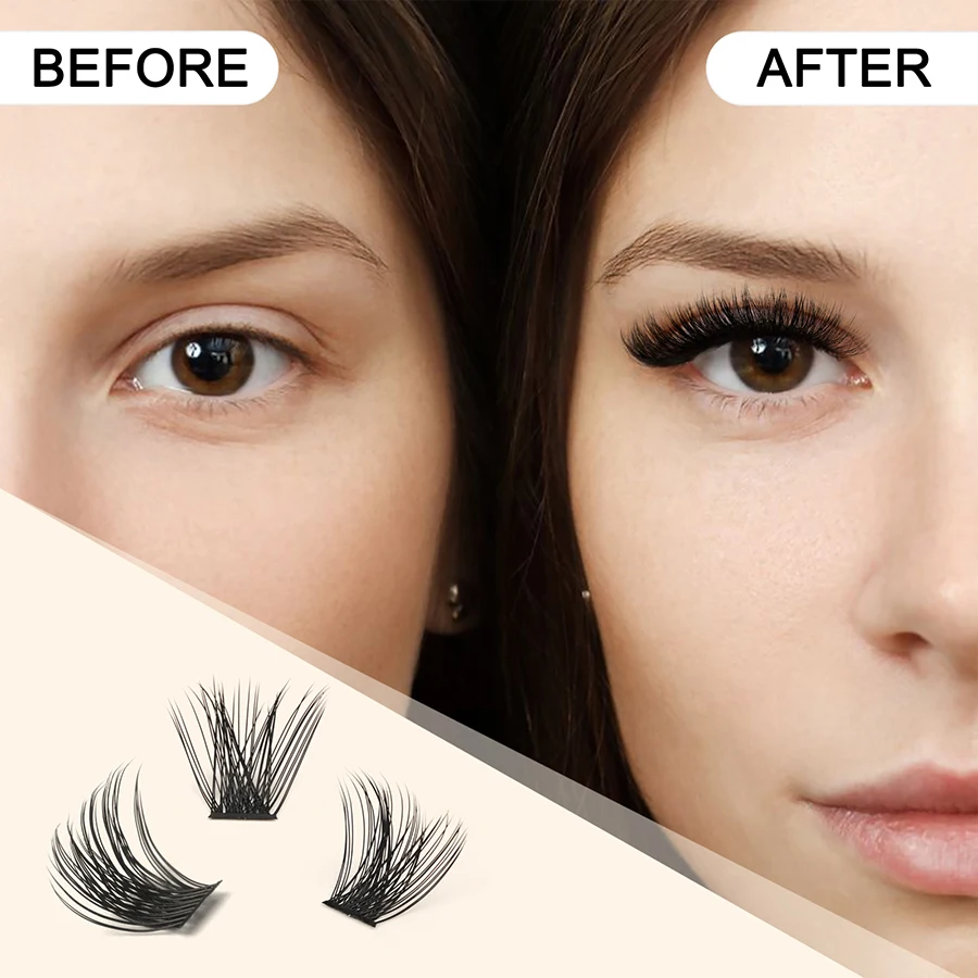 Quewel 144 Cluster DIY Lashes Segmented C/D Curl Individual Mink Eyelashes DIY Eyelash Makeup at Home Natural Russian Volume