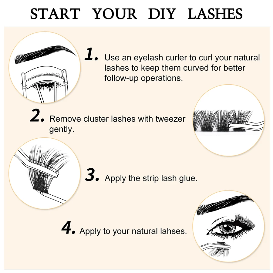 Quewel 144 Cluster DIY Lashes Segmented C/D Curl Individual Mink Eyelashes DIY Eyelash Makeup at Home Natural Russian Volume