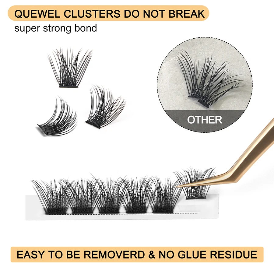 Quewel 144 Cluster DIY Lashes Segmented C/D Curl Individual Mink Eyelashes DIY Eyelash Makeup at Home Natural Russian Volume
