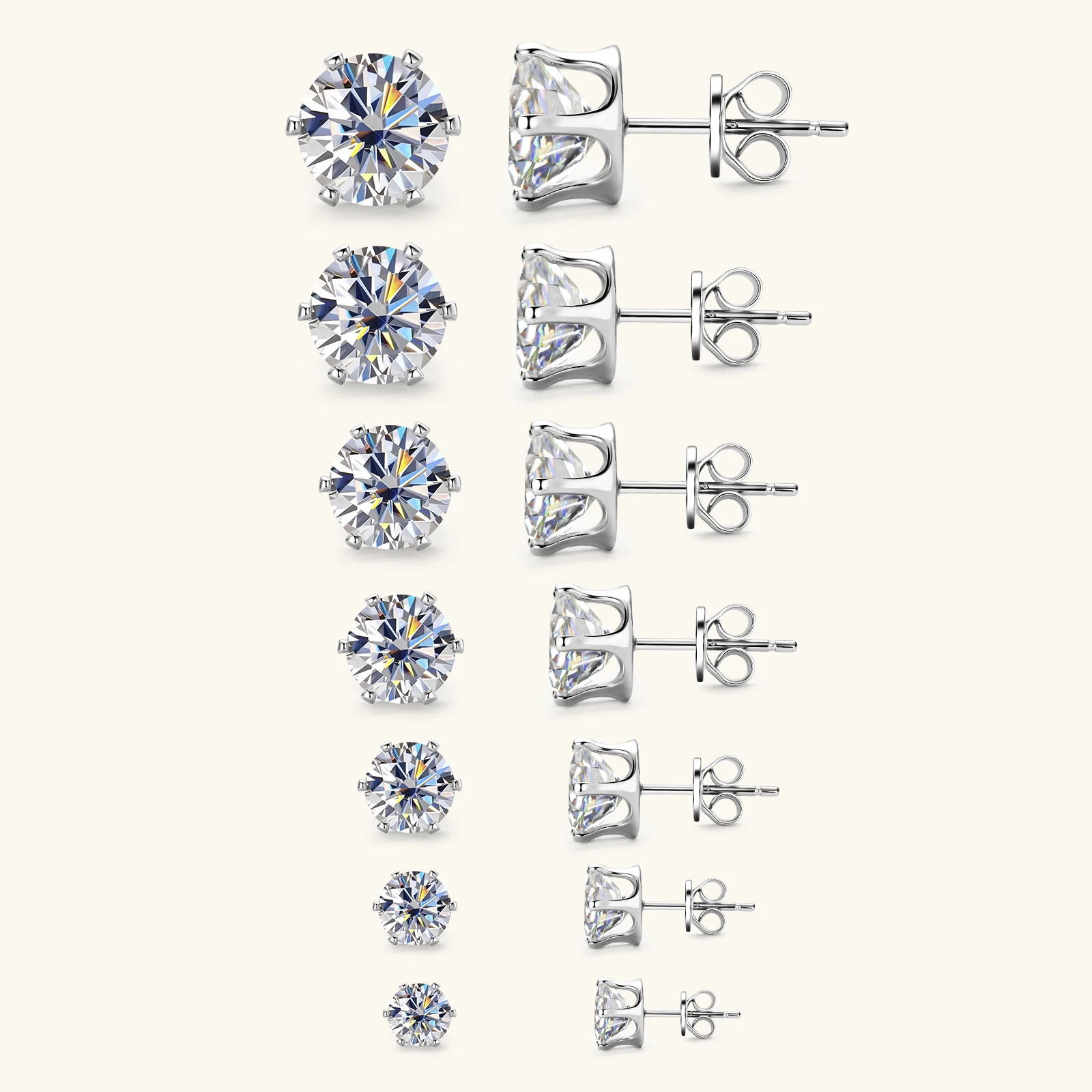 0.1-3ct Moissanite Diamond Stud Earrings for Women Men 925 Silver Original Certified Plated 18k Gold Earring Wedding Jewelry