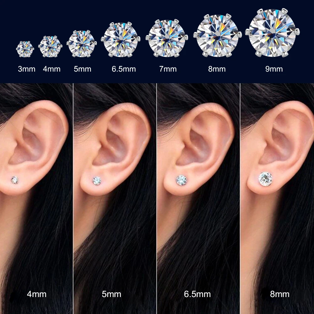 0.1-3ct Moissanite Diamond Stud Earrings for Women Men 925 Silver Original Certified Plated 18k Gold Earring Wedding Jewelry