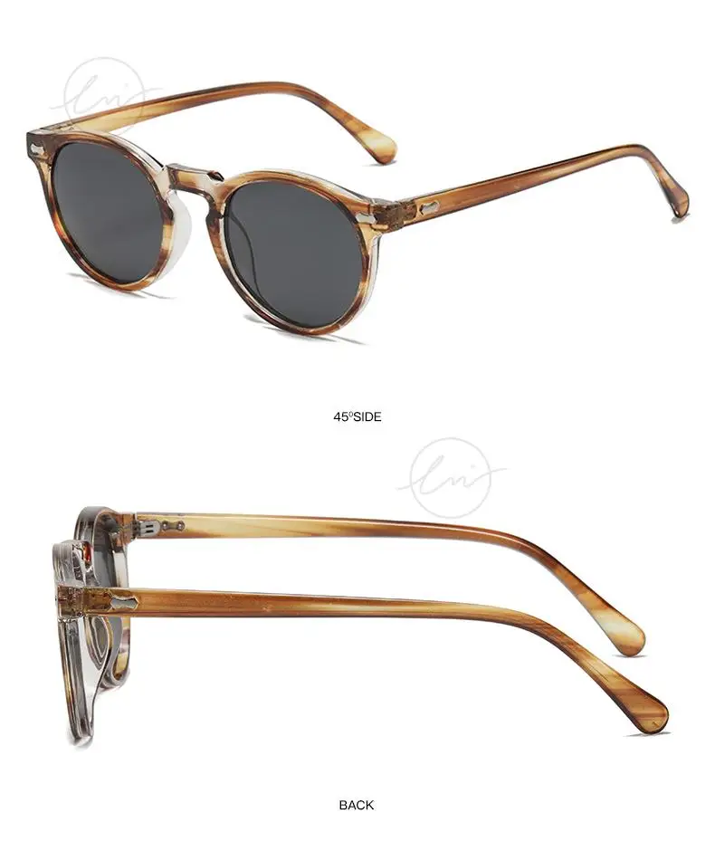 LM Classic Round Polarized Sunglasses Women Men Tea Lens Outdoor Driving Shades Vintage Sun Glasses Unisex UV400 Gafas De Sol