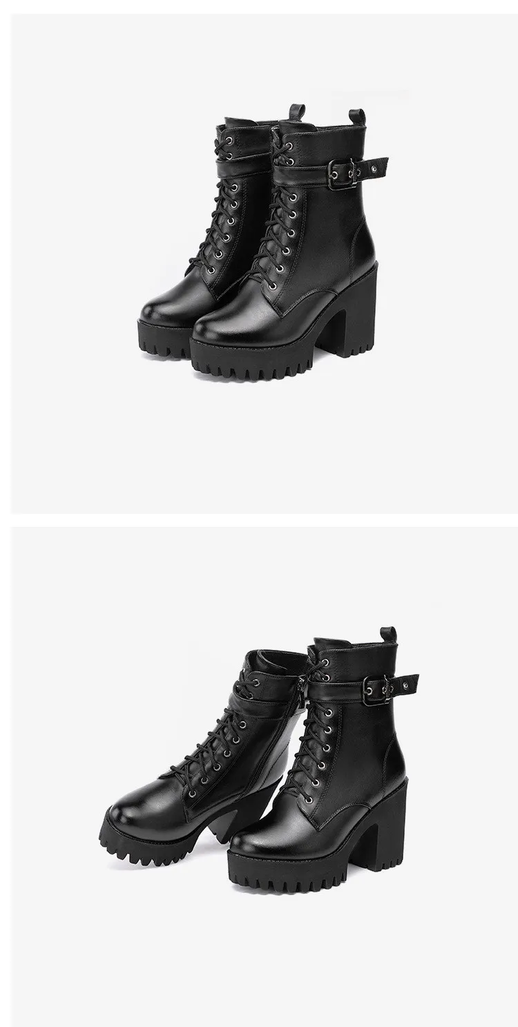 Plus Size 32-43 Platform Shoes Women Ankle Boots Leather 2026 Fall Winter High Heels Boots Ladies Plush Motorcycle Botas