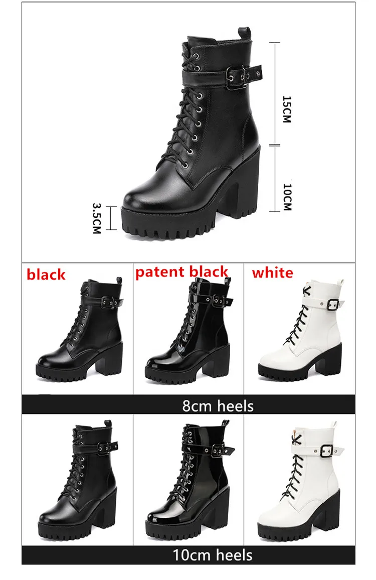 Plus Size 32-43 Platform Shoes Women Ankle Boots Leather 2026 Fall Winter High Heels Boots Ladies Plush Motorcycle Botas