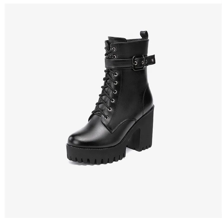 Plus Size 32-43 Platform Shoes Women Ankle Boots Leather 2026 Fall Winter High Heels Boots Ladies Plush Motorcycle Botas