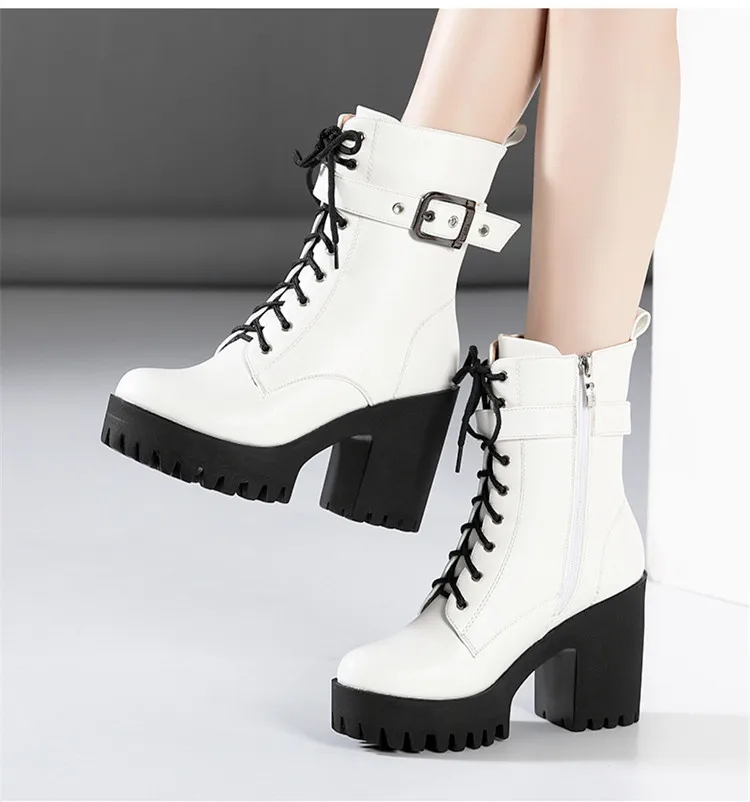 Plus Size 32-43 Platform Shoes Women Ankle Boots Leather 2026 Fall Winter High Heels Boots Ladies Plush Motorcycle Botas